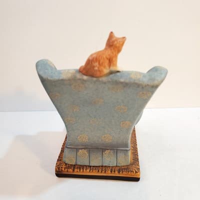 Vintage 1987 Danbury Mint Porcelain Cute Cats Easy Chair Sculpture Collection - Thumbnail 5