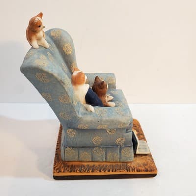 Vintage 1987 Danbury Mint Porcelain Cute Cats Easy Chair Sculpture Collection - Thumbnail 4