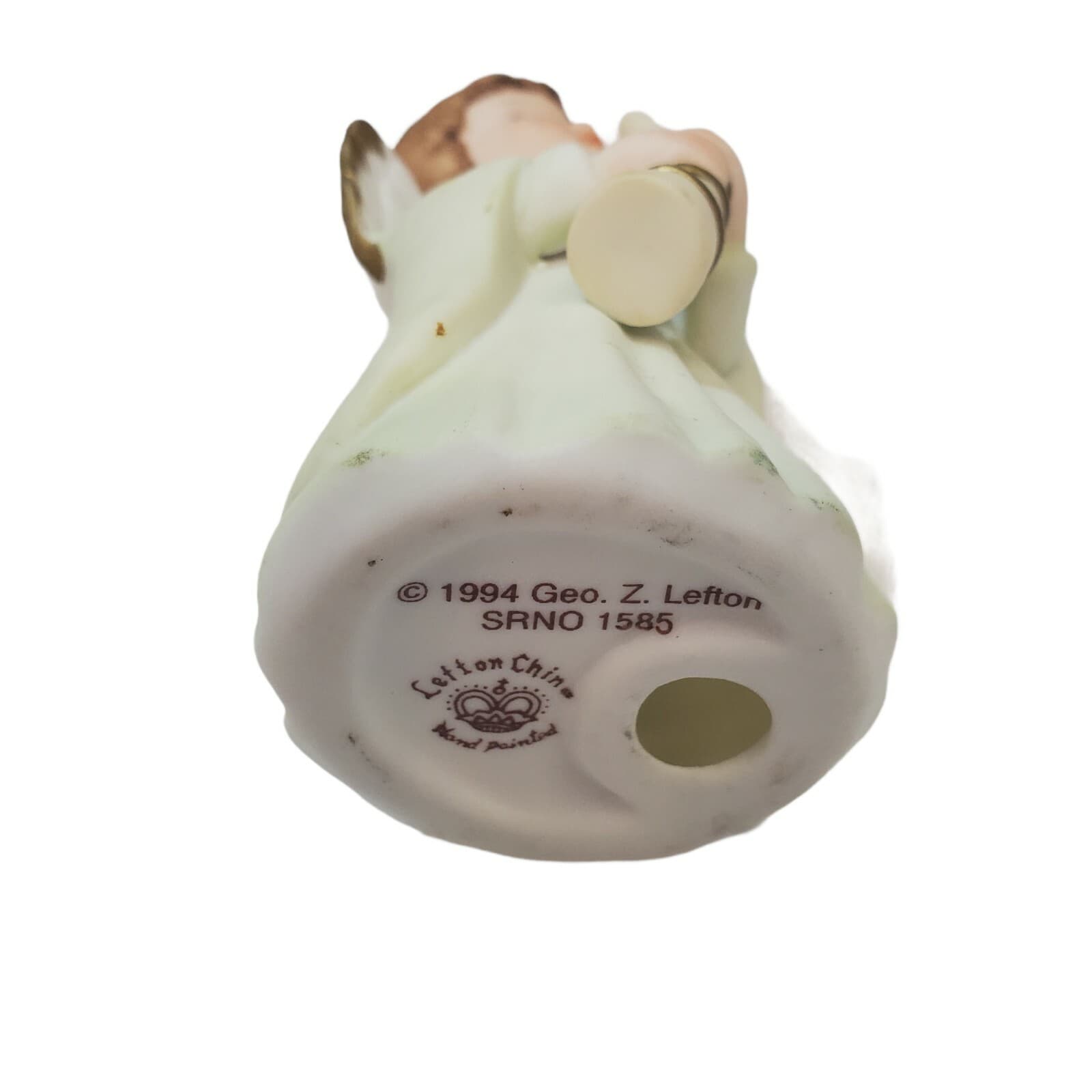 Vintage Lefton China ANGEL playing Horn Bisque Figurine White Cloak Gold Wings - Thumbnail 6