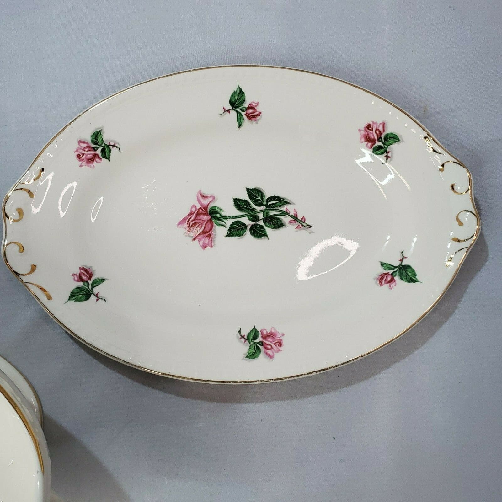 Homer Laughlin Eggshell Georgian Floral Gravy Boat detached Underplate D51N5 - Thumbnail 3