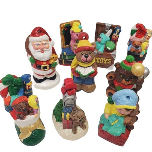 Lot Of 17 Vintage Small Wooden Resin Christmas Ornaments Santa Animals Toys - Thumbnail 2