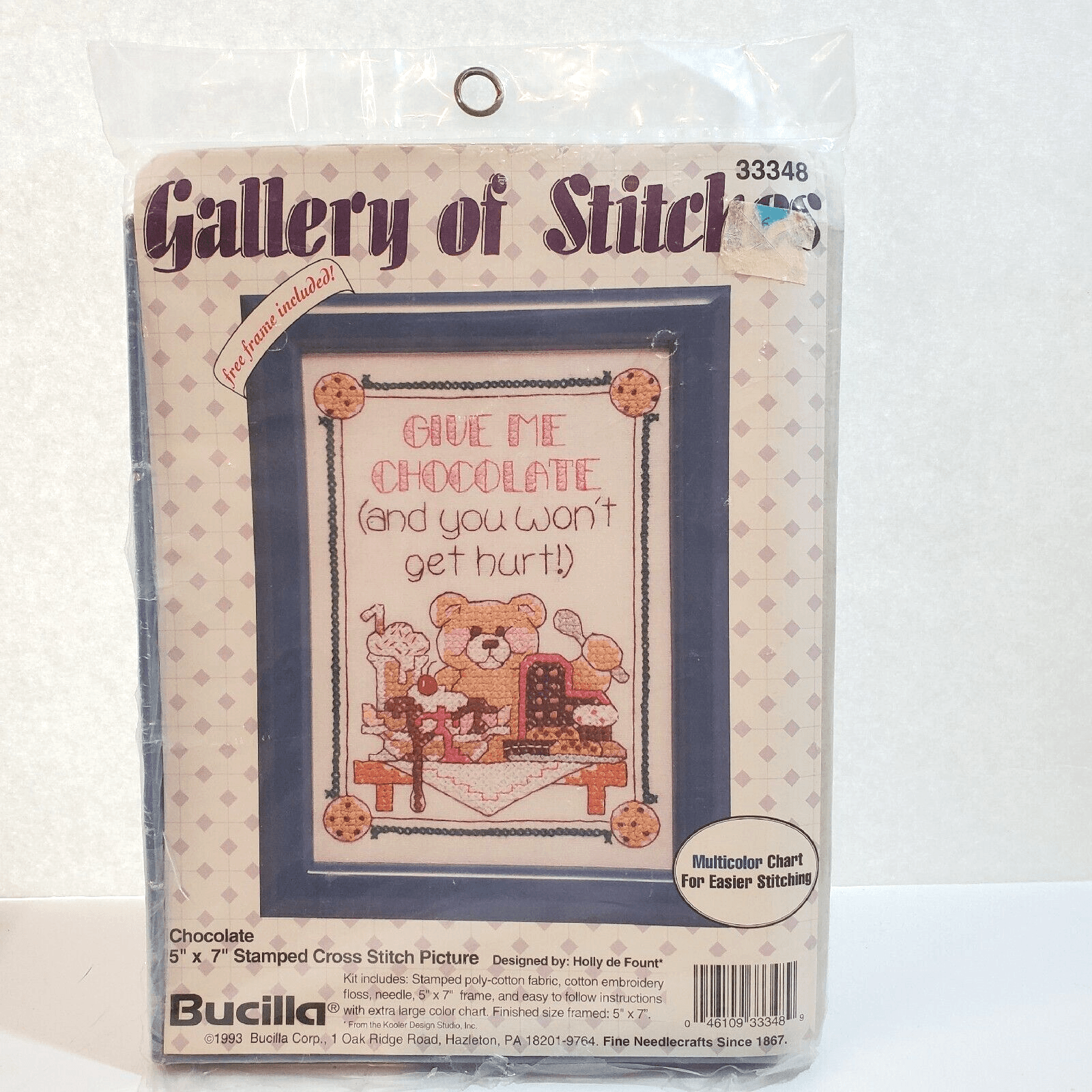 Vtg Gallery Of Stitches Bucilla Stamped Cross Stitch Give Me Chocolate 33348 5x7