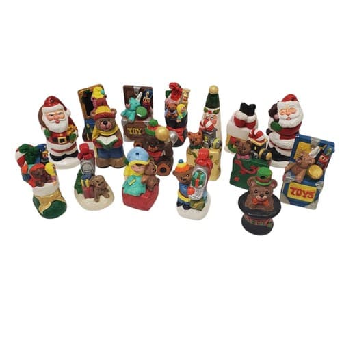 Lot Of 17 Vintage Small Wooden Resin Christmas Ornaments Santa Animals Toys