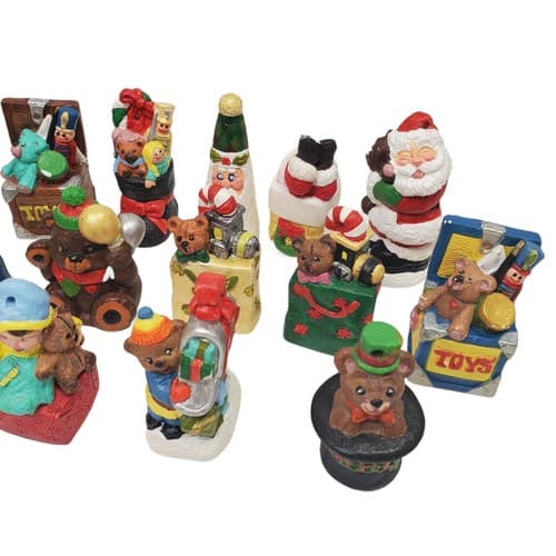 Lot Of 17 Vintage Small Wooden Resin Christmas Ornaments Santa Animals Toys - Thumbnail 3