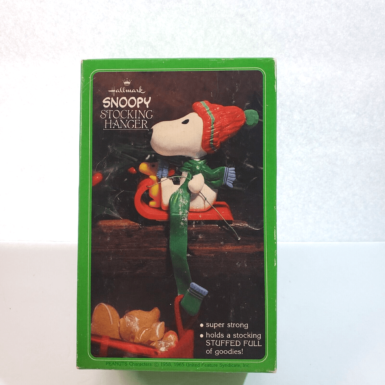 Vintage Hallmark Snoopy & Woodstock Stocking Hanger w/ Box Hong Kong