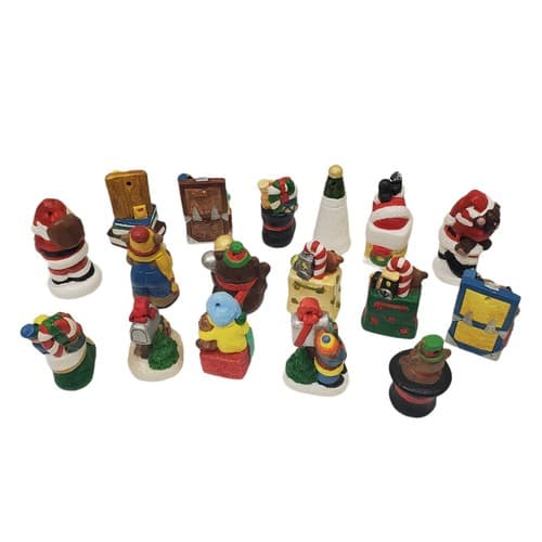 Lot Of 17 Vintage Small Wooden Resin Christmas Ornaments Santa Animals Toys - Thumbnail 5