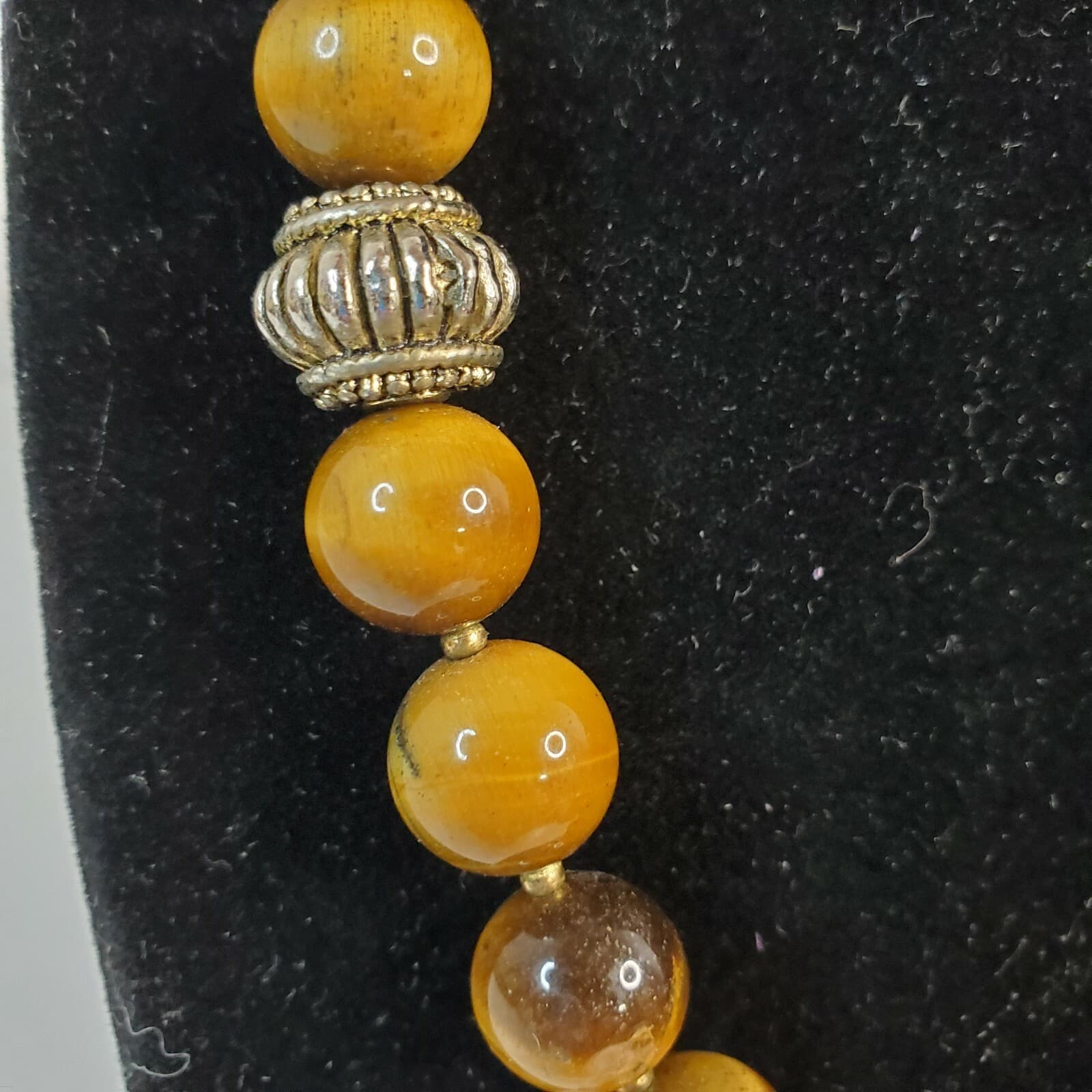 Tiger's Eye Round & Gold Tone Beads Flower Pendant Polished Gemstone Strand - Thumbnail 3