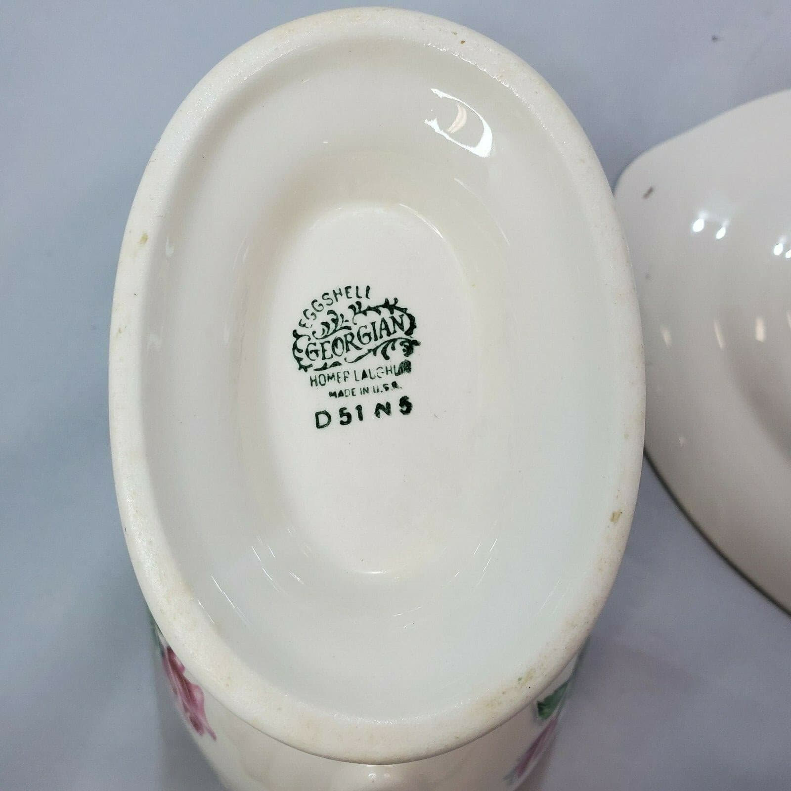 Homer Laughlin Eggshell Georgian Floral Gravy Boat detached Underplate D51N5 - Thumbnail 9