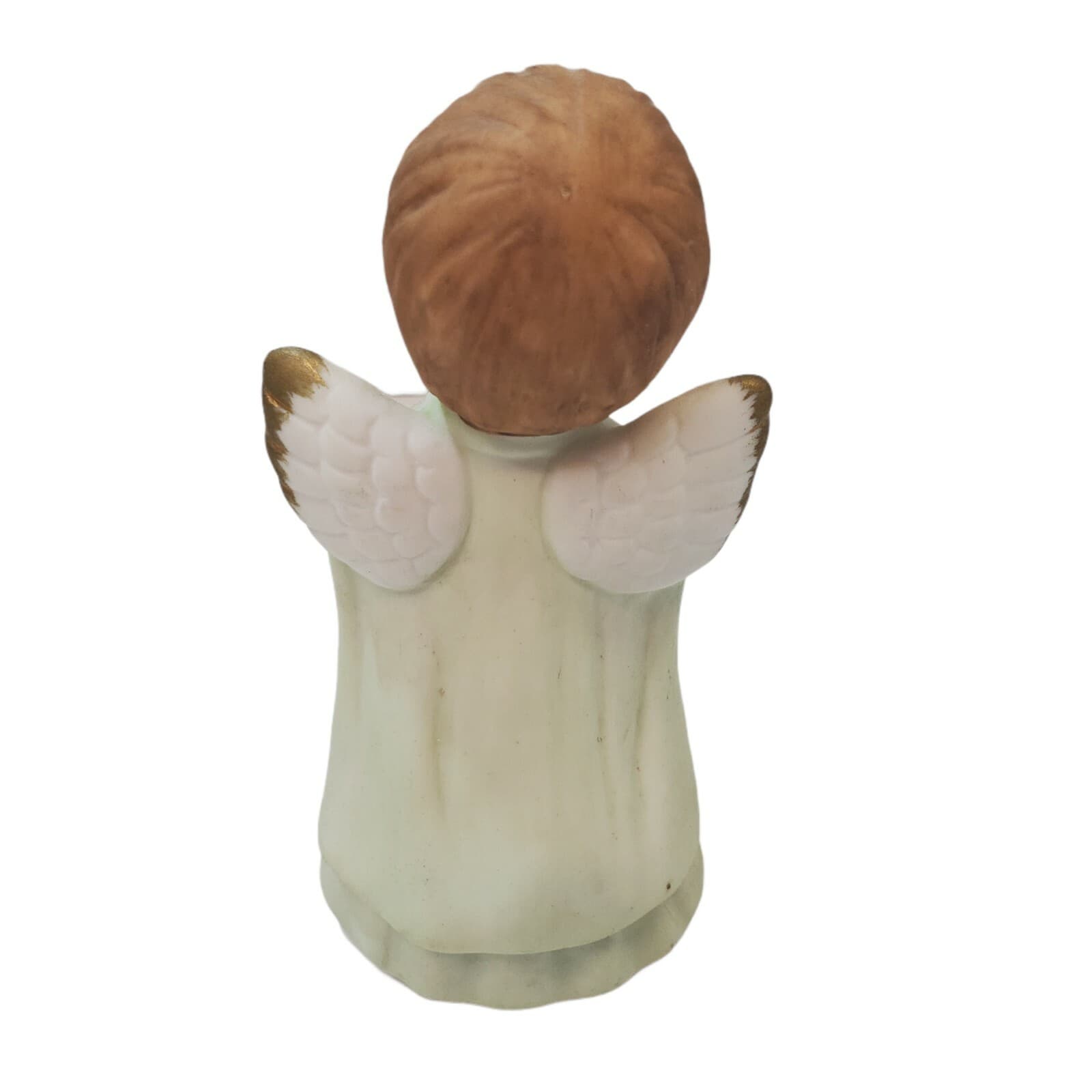 Vintage Lefton China ANGEL playing Horn Bisque Figurine White Cloak Gold Wings - Thumbnail 5