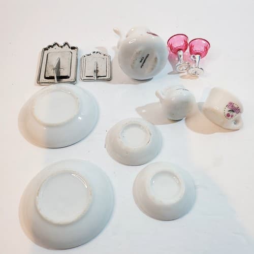 Vtg 90's Barbie White Pink Silver 11 Piece Kitchenware Frames Glasses Accessory - Thumbnail 5