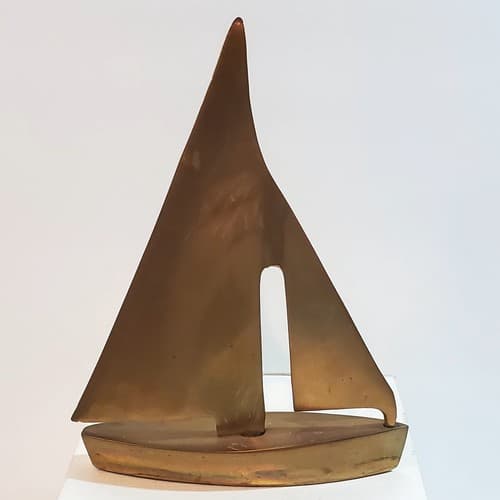 Vintage Solid Brass Sailboat Nautical Figurine Ship Sculpture Boat Made In India - Thumbnail 2