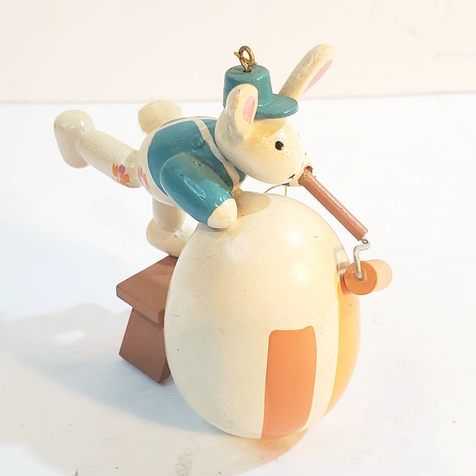 Vintage Wooden Easter Bunny Painting Rolling Egg Easter Tree Ornament Step Stool - Thumbnail 3