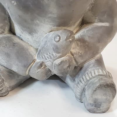 Vtg Abbott Canada Gray Inuit Hunter w/ Fish Figure Arctic Native Art Sculpture - Thumbnail 3