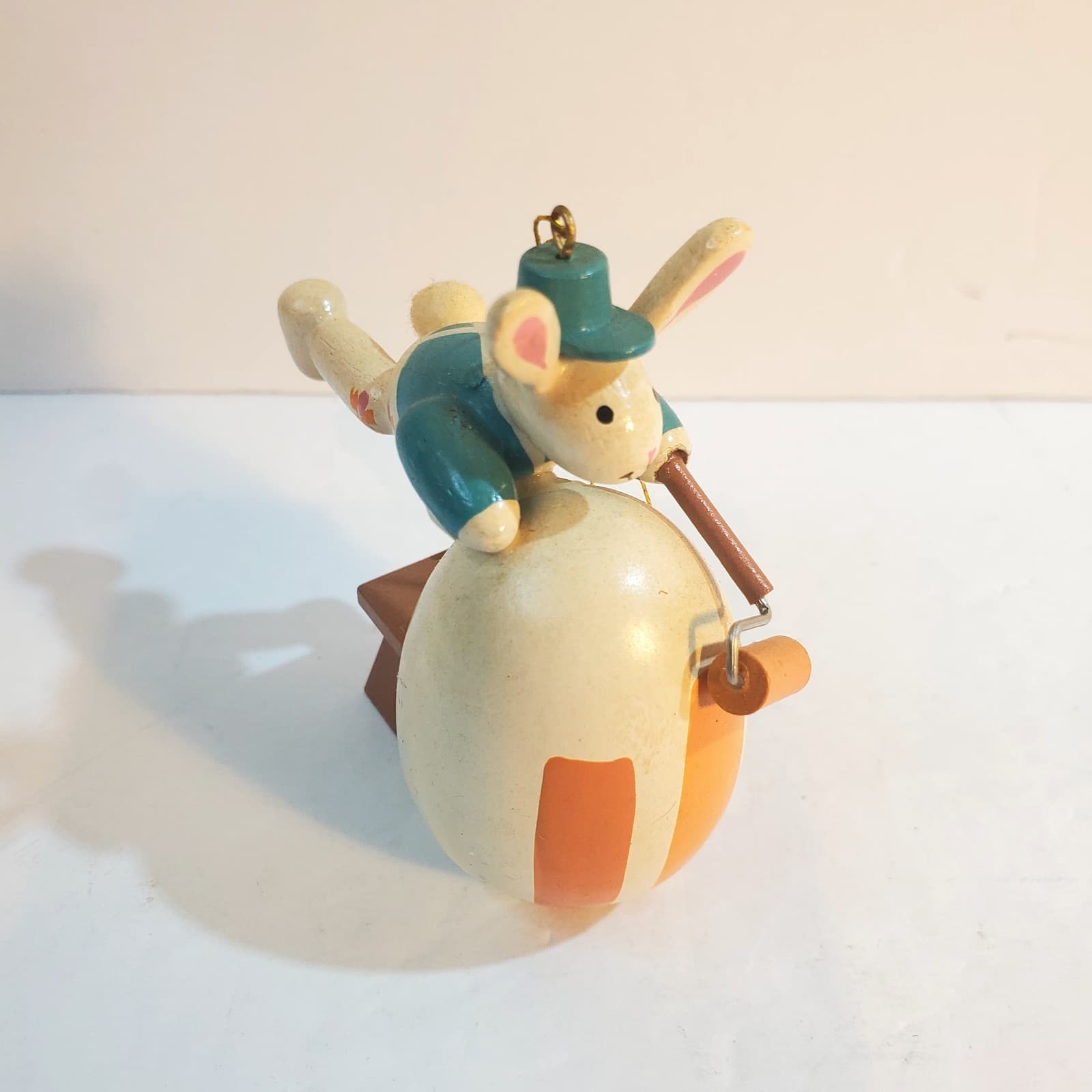 Vintage Wooden Easter Bunny Painting Rolling Egg Easter Tree Ornament Step Stool - Thumbnail 2