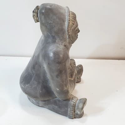 Vtg Abbott Canada Gray Inuit Hunter w/ Fish Figure Arctic Native Art Sculpture - Thumbnail 4