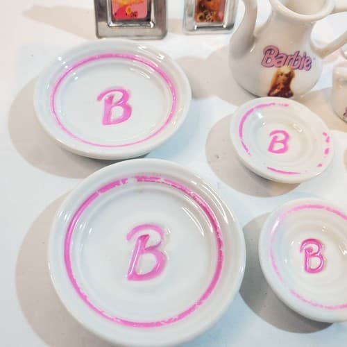 Vtg 90's Barbie White Pink Silver 11 Piece Kitchenware Frames Glasses Accessory - Thumbnail 2