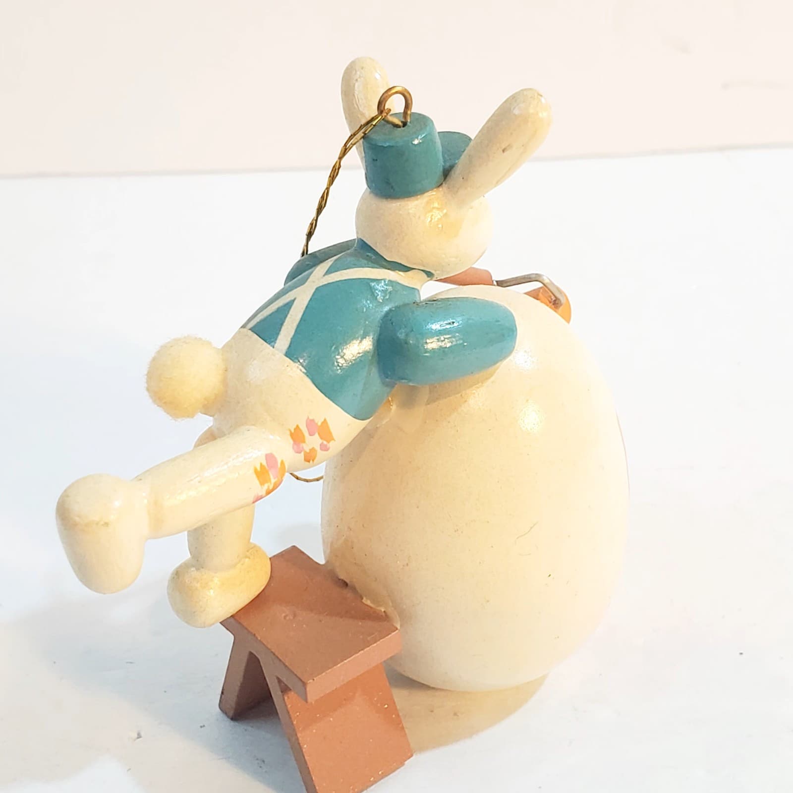Vintage Wooden Easter Bunny Painting Rolling Egg Easter Tree Ornament Step Stool - Thumbnail 4