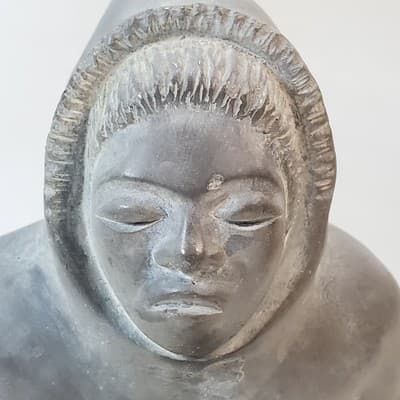 Vtg Abbott Canada Gray Inuit Hunter w/ Fish Figure Arctic Native Art Sculpture - Thumbnail 2
