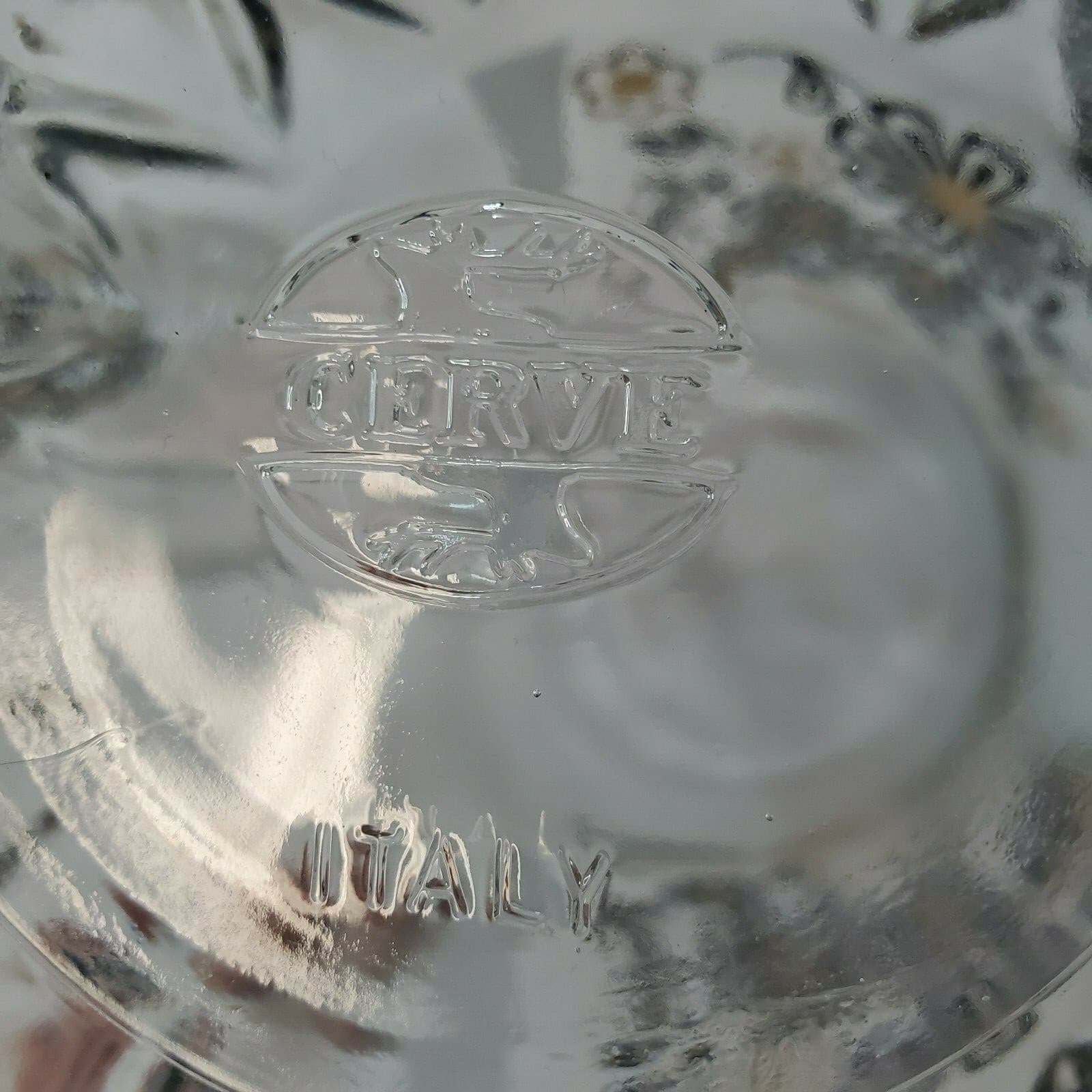 Vintage Cerve Glass Juice Pitcher & 6 Glasses Black & Gold Flowers Made in Italy - Thumbnail 4