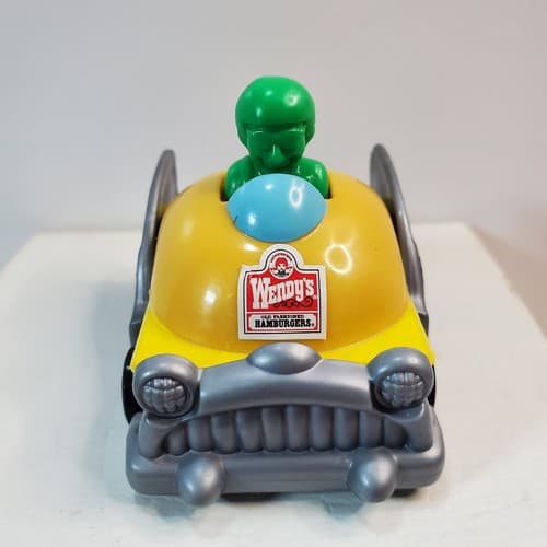 Vintage 1997 Wendy's Kids Meal Pull n' Go Toy Yellow Car With Green Driver - Thumbnail 2