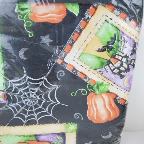 Halloween Vinyl Tablecloth Oblong 52x70" Kohls Black Multicolor Pumpkins Spiders - Thumbnail 2