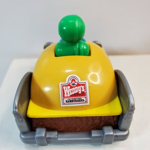 Vintage 1997 Wendy's Kids Meal Pull n' Go Toy Yellow Car With Green Driver - Thumbnail 4