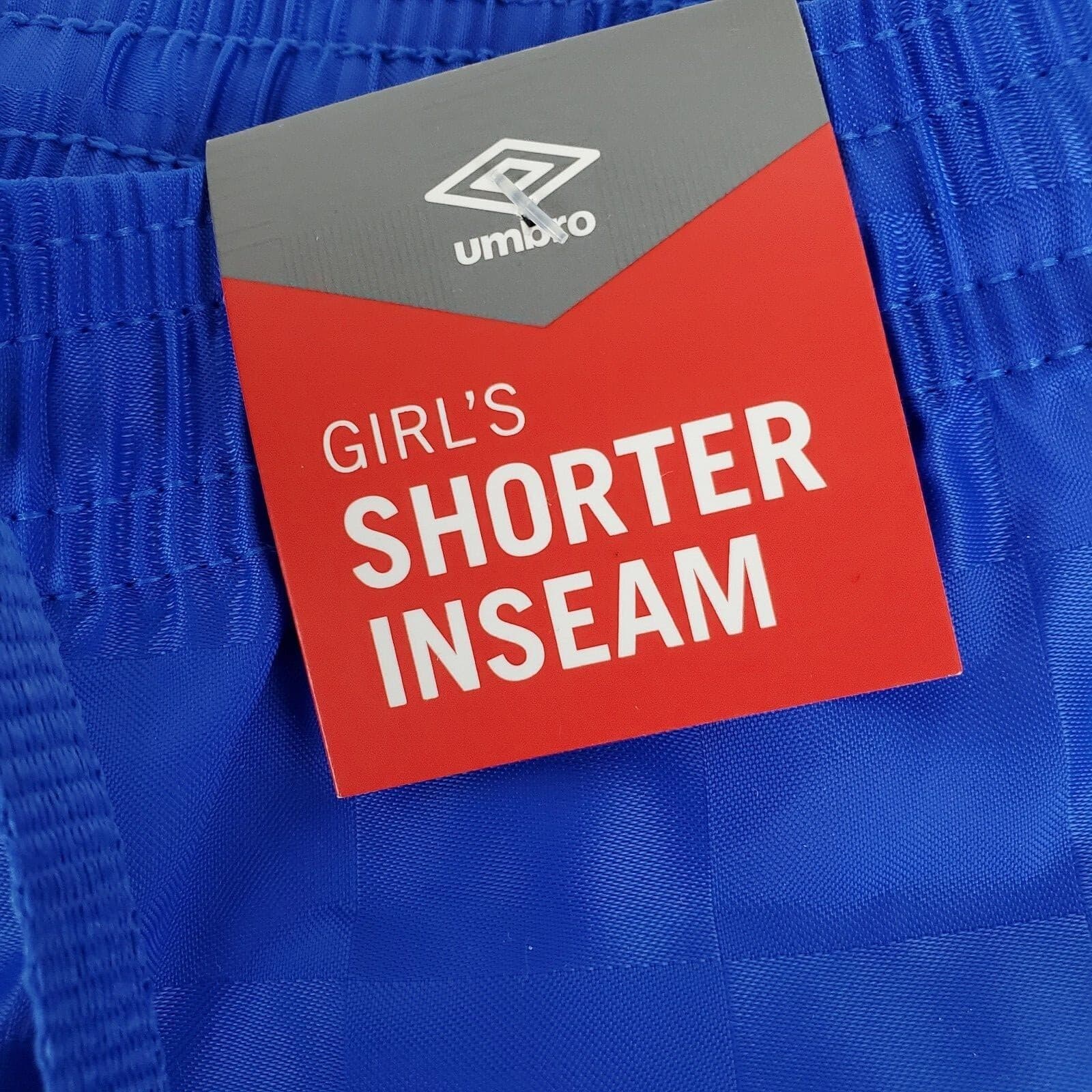 Umbro Youth NWT Shiny Blue Check Soccer Shorts Girls Shorter Inseam Sz XXX Small - Thumbnail 2