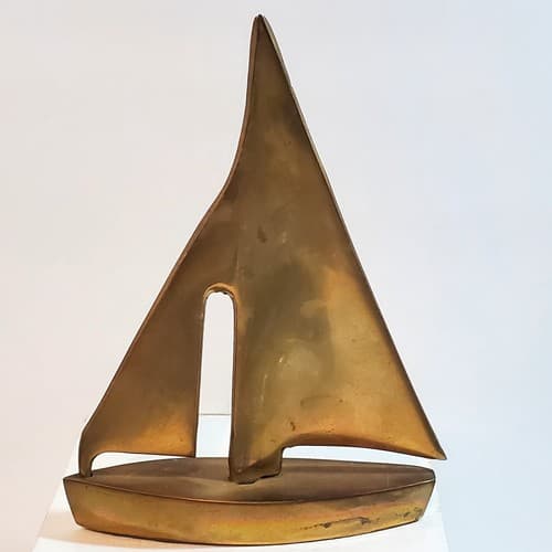Vintage Solid Brass Sailboat Nautical Figurine Ship Sculpture Boat Made In India