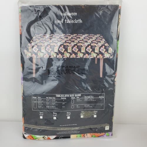 Halloween Vinyl Tablecloth Oblong 52x70" Kohls Black Multicolor Pumpkins Spiders - Thumbnail 3