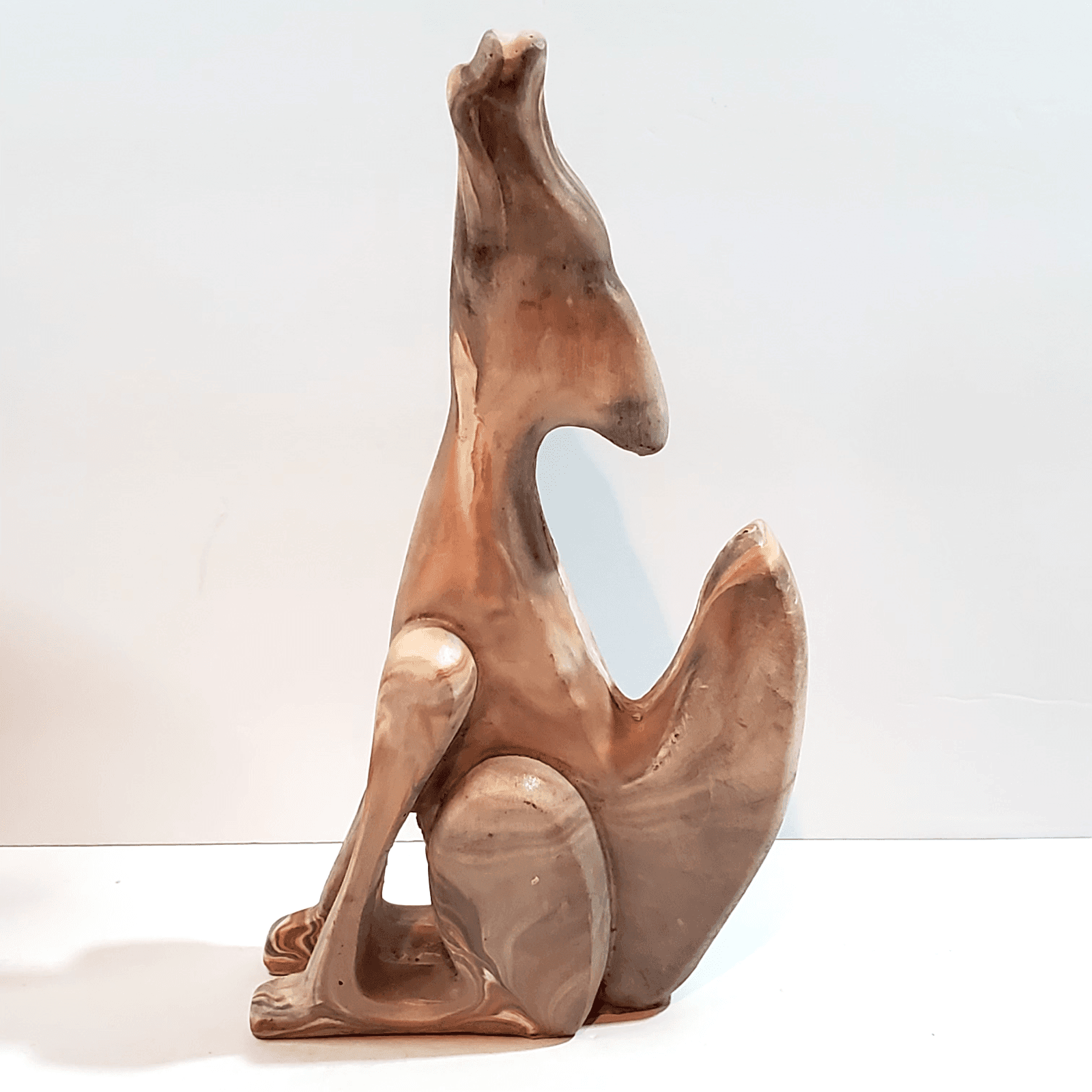 Vintage Howling Wolf Coyote Stone Marble Handcrafted Sculpture Figurine 8.5 Tall
