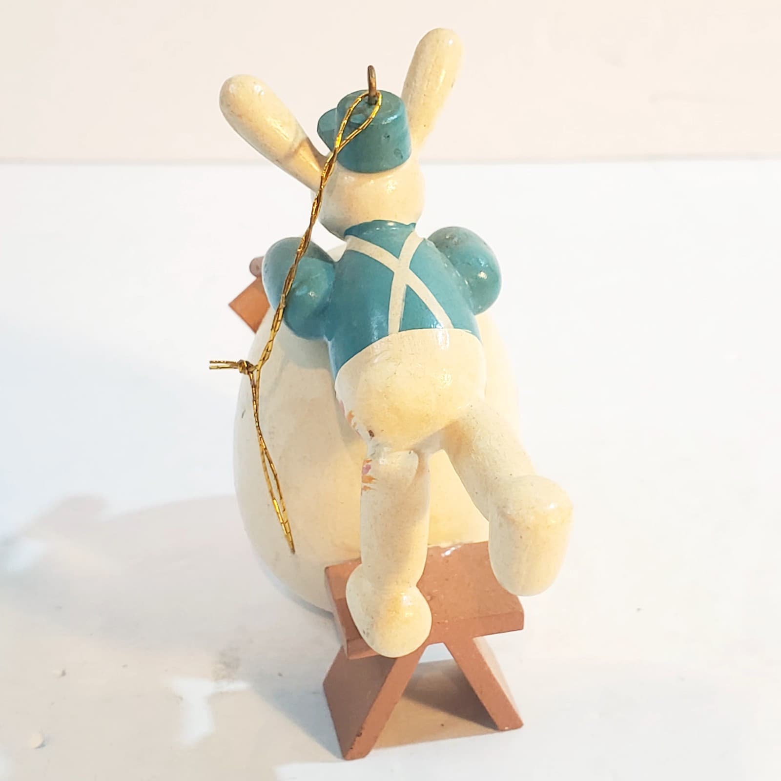 Vintage Wooden Easter Bunny Painting Rolling Egg Easter Tree Ornament Step Stool - Thumbnail 5