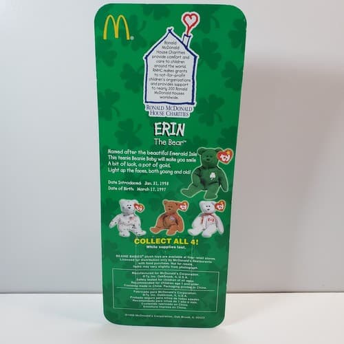 McDonalds TY Erin the bear teanie beanie baby With 2 Tag Errors 1993 OAKBROOK - Thumbnail 6