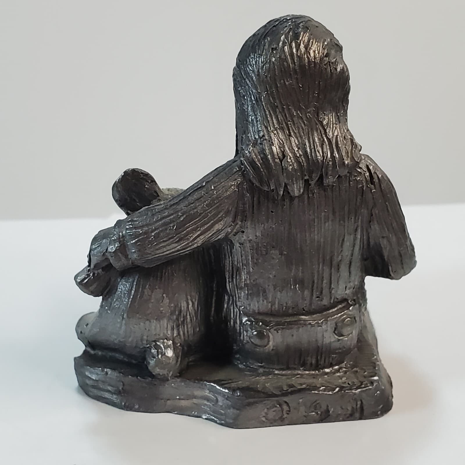 Vtg 1991 Michael Ricker Bartlett Signed Pewter Figurine Girl Reading Book Bear - Thumbnail 3