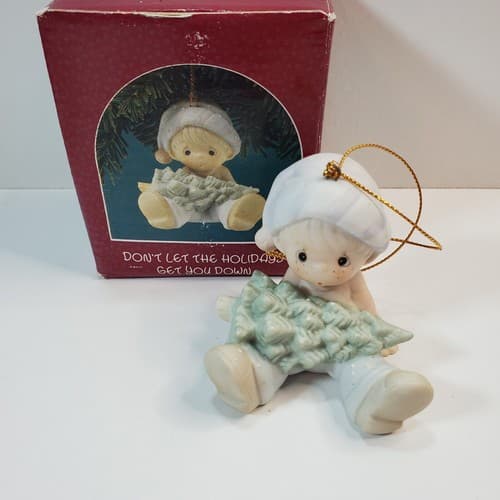 Vintage 1990 Precious Moments Don't Let The Holidays Get You Down Ornament