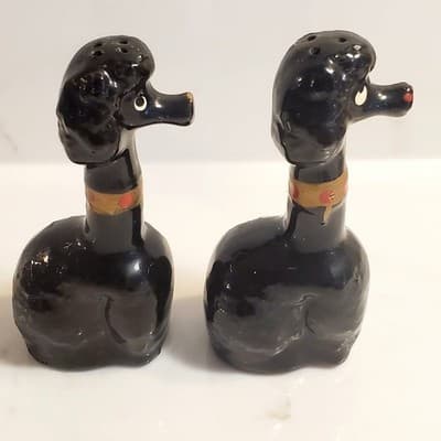 Vintage Black Redware Long Neck French Poodles Dogs Salt & Pepper Shakers Japan - Thumbnail 4