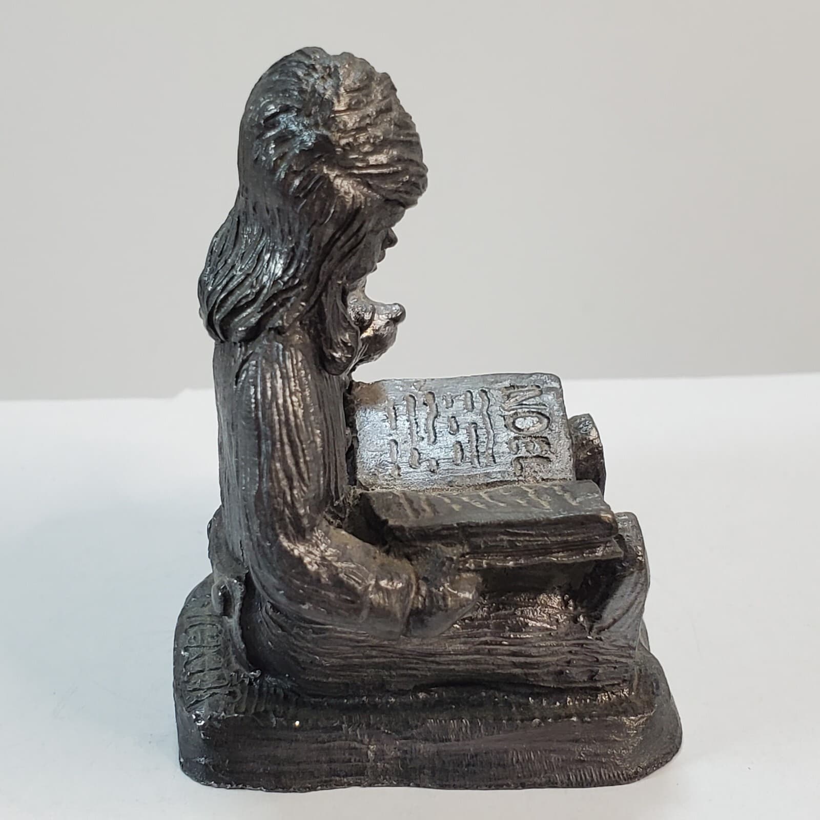 Vtg 1991 Michael Ricker Bartlett Signed Pewter Figurine Girl Reading Book Bear - Thumbnail 4