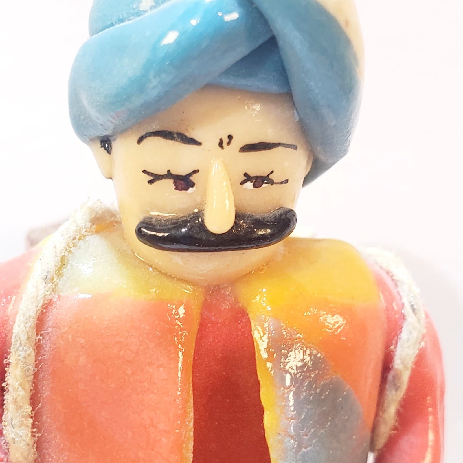 Vintage Motif Turkey Hand Painted Clay Villager Carrying Basket Of Food Figurine - Thumbnail 2