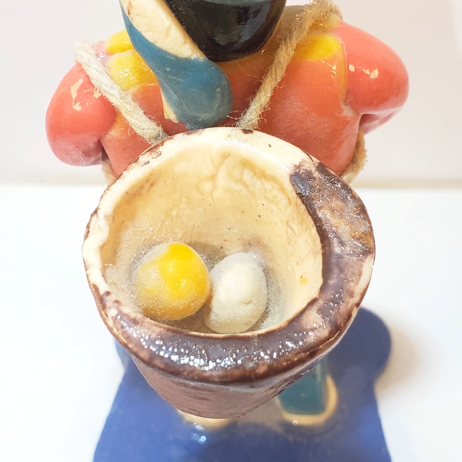 Vintage Motif Turkey Hand Painted Clay Villager Carrying Basket Of Food Figurine - Thumbnail 5