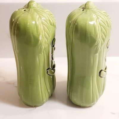 Vintage Anthropomorphic Celery Stalks Salt & Pepper Shakers Large Japan - Thumbnail 3