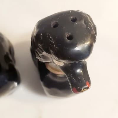 Vintage Black Redware Long Neck French Poodles Dogs Salt & Pepper Shakers Japan - Thumbnail 3