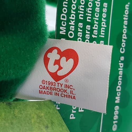 McDonalds TY Erin the bear teanie beanie baby With 2 Tag Errors 1993 OAKBROOK - Thumbnail 4