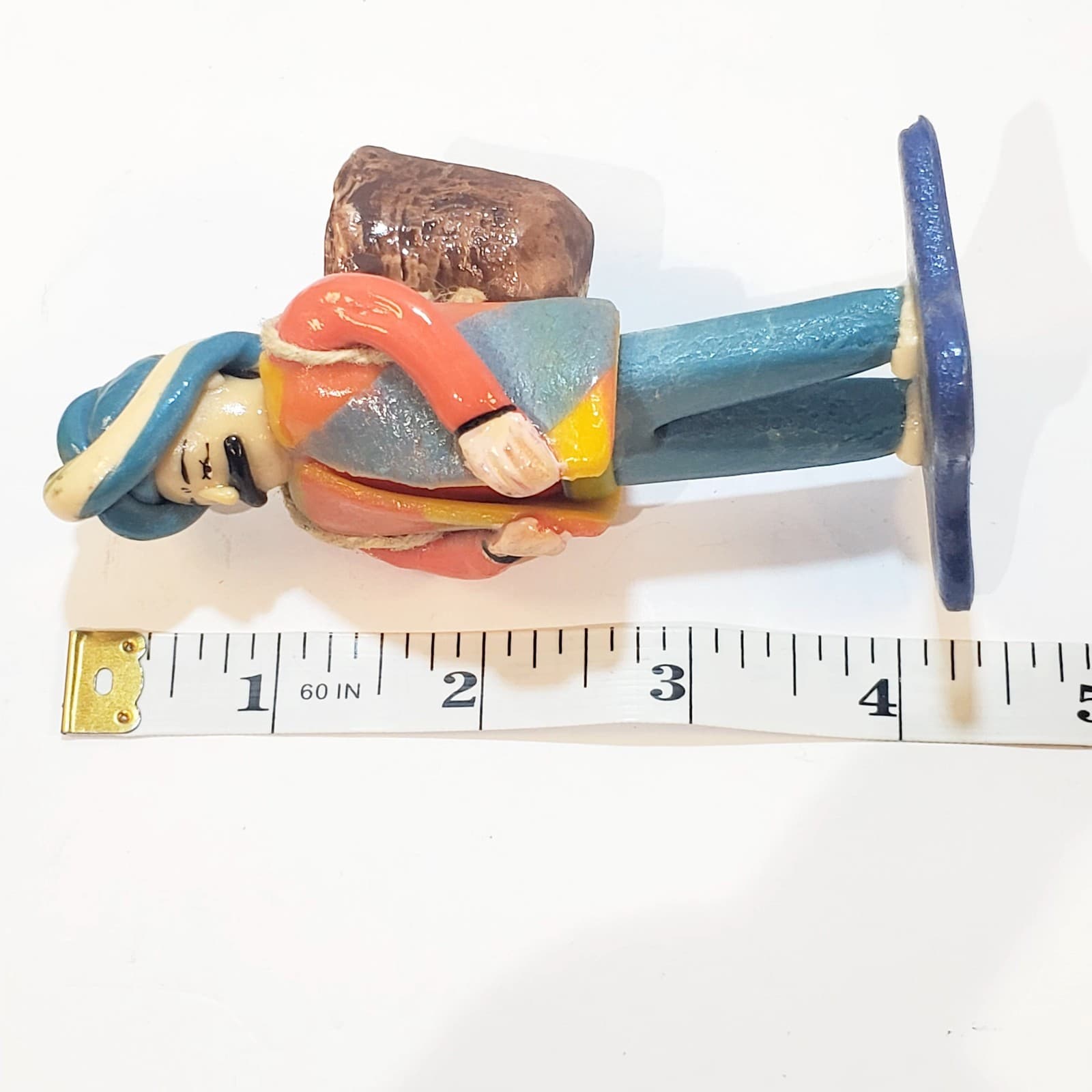 Vintage Motif Turkey Hand Painted Clay Villager Carrying Basket Of Food Figurine - Thumbnail 9