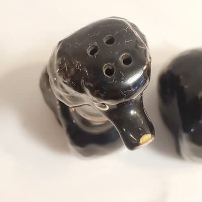 Vintage Black Redware Long Neck French Poodles Dogs Salt & Pepper Shakers Japan - Thumbnail 2