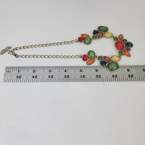 Gold Tone & Multi-color Faceted Acrylic Chunky Necklace Costume Jewelry - Thumbnail 4