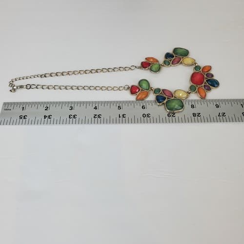 Gold Tone & Multi-color Faceted Acrylic Chunky Necklace Costume Jewelry - Thumbnail 5