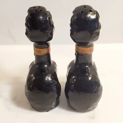 Vintage Black Redware Long Neck French Poodles Dogs Salt & Pepper Shakers Japan - Thumbnail 5