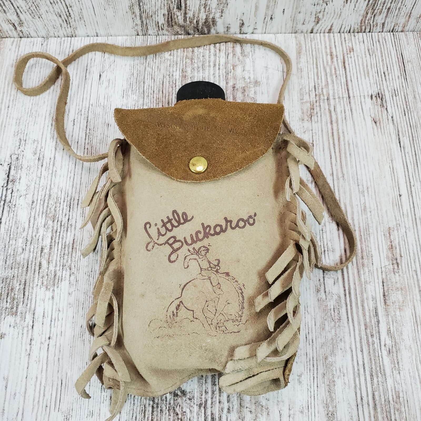 Vintage Bloom Brothers Leather Wisconsin Dells Whisky Water Flask L'il Buckaroo