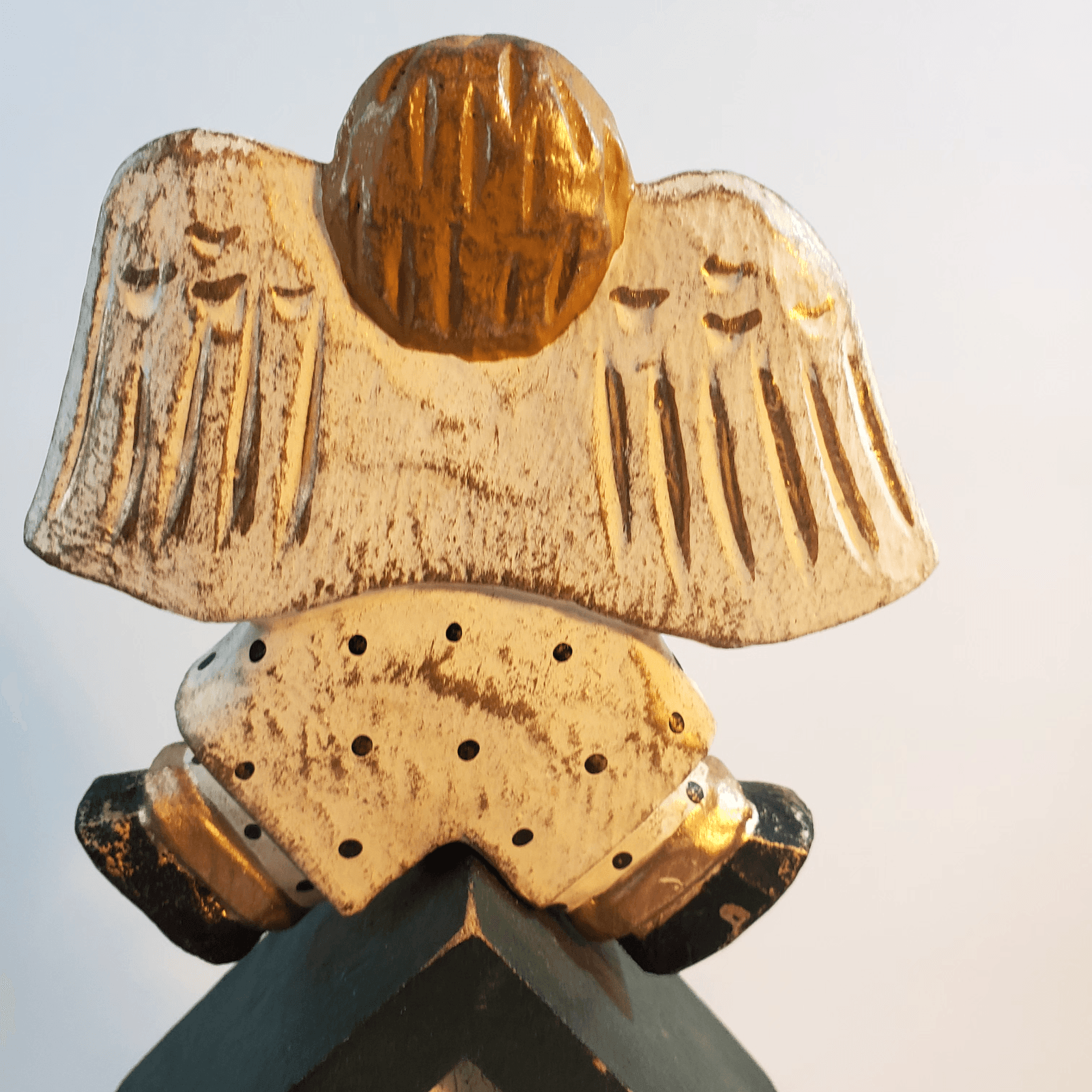 James Haddon Signed Hand Carved Hand Painted Folk Art Angel Birdhouse on Stand - Thumbnail 8