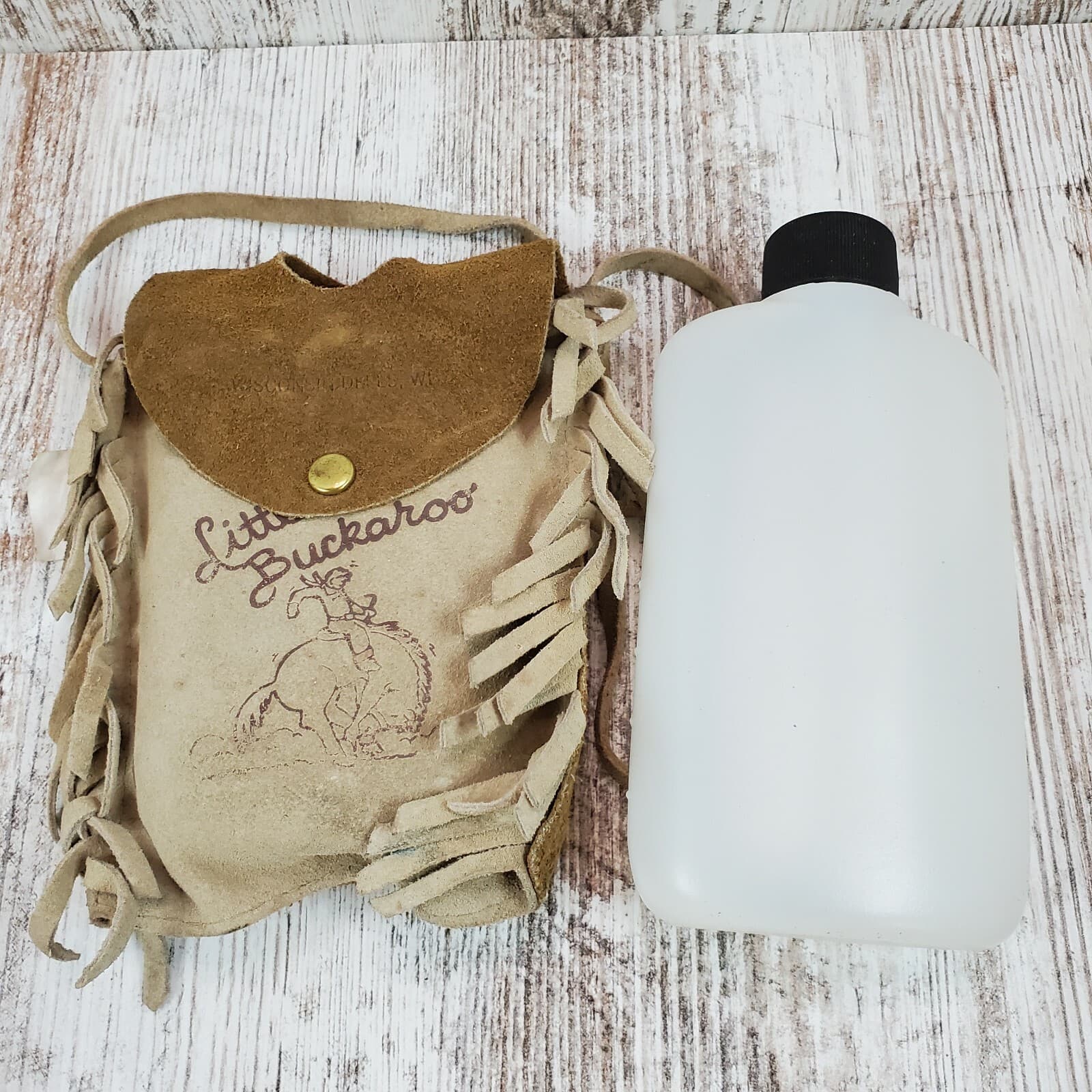 Vintage Bloom Brothers Leather Wisconsin Dells Whisky Water Flask L'il Buckaroo - Thumbnail 2