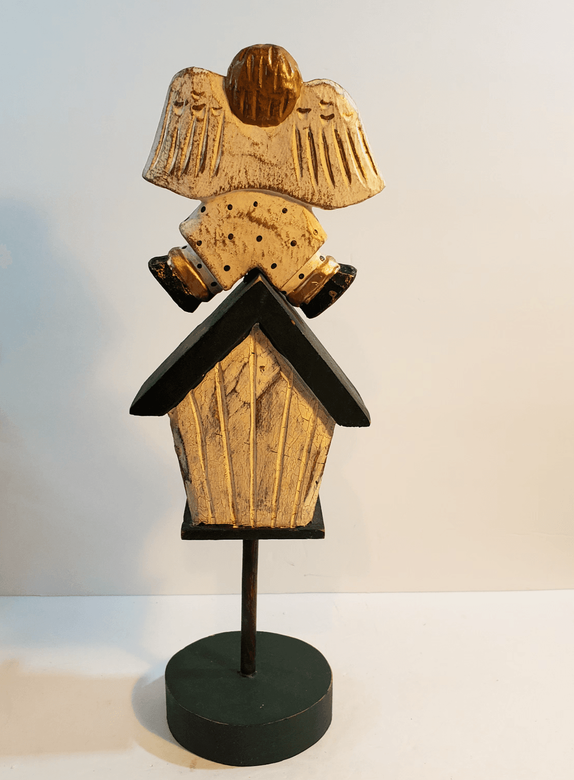 James Haddon Signed Hand Carved Hand Painted Folk Art Angel Birdhouse on Stand - Thumbnail 7